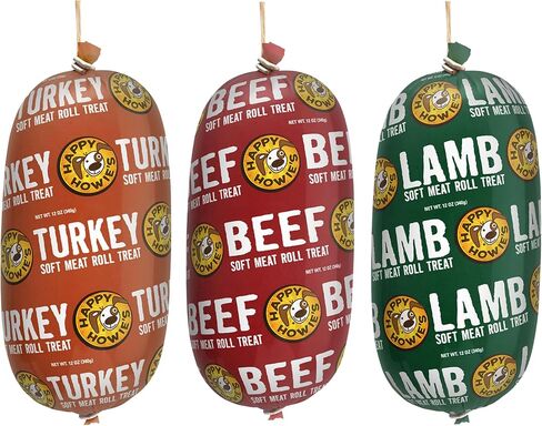Happy Howie's Soft Meat Roll Treat - Soft Dog Food Rolls, Natural Ingredients, for All Dogs, Made in USA - Beef, Lamb, Turkey, 7 Oz (Pack of 3) in Saudi Arabia