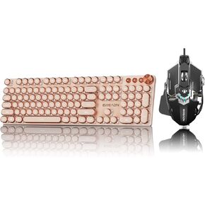 EWEADN V20 Typewriter Keyboard Wireless, 104 Keys Typewriter Style Mechanical Keyboard&EWEADN G5 Wired Gaming Mouse, Ergonomic RGB Computer Mouse