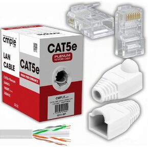 CMPLE - CAT WHITE 5E كابل Ethernet 1000 قدم 350 ميجا هرتز الناهض + 50 حزمة أبيض RJ45 أحذية الإغاثة