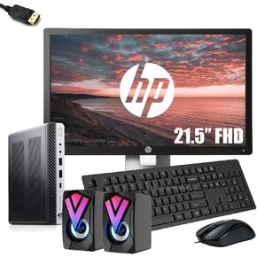 HP EliteDesk 800 G3 Mini Desktop Computer, PC Set, 21.5" FHD Monitor PC Bundle, RGB Speakers, Intel Core i5-6500, 16GB RAM, 256GB SSD, DP Cable, Keyboard and Mouse, Windows 11 Pro (Renewed)