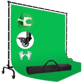 9.5x9.5ft Large Green Screen Backdrop Kit, Greenscreen Back Drop with 7x10ft Movable Stand, Chromakey Background with Wheels for Photography, Streaming, Video Recording