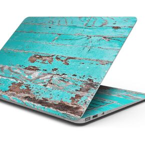 Compatible with MacBook Air 15" M3 (A3114) - Skin Decal Protective Scratch Resistant Vinyl Wrap - Turquoise Chipped Paint on Wood