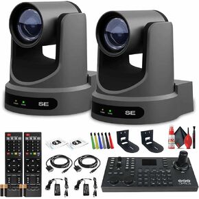 PTZOptics 2 x Move SE PTZ Camera with 30x Optical Zoom (PT30X-SE-GY-G3) + SuperJoy PTZ Controller + 2 x Wall Mount + Cleaning Kit and Color Wire Ties Bundle