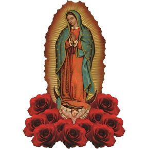 Saint Virgin Mary Sticker – Our Lady of Guadalupe Vinyl Decal with Rose, Catholic Religious Stickers for Car, Laptop, Prayer & Bumper ((5" H))