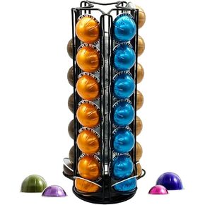Vertuo Pod Holder Carousel Stand for 35 Nespresso Vertuo Capsule Storage Organizer with Extra Space for Coffee Mate Silent Rolling，Black