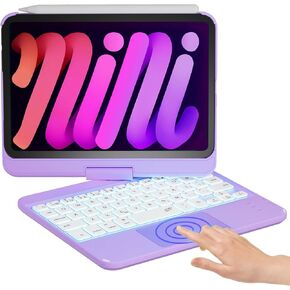 BABG iPad mini 7 Keyboard Case (8.3 inch), Multi-Touchpad, 360°Rotatable, 7-Colors Backlight,Large Battery,Wireless Keyboard for iPad mini 7th/6th Generation-Metallic Purple