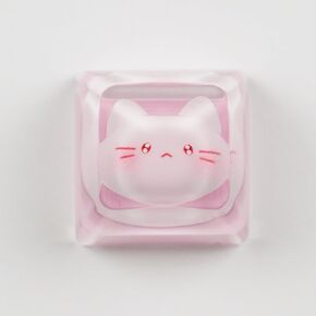 Artisan Keycaps, Pink Cat Design, 1U Resin Mechanical Keyboard Key, Shine Through Compatible Single 1U Replace Key for ESC Key Mechanical Keyboard