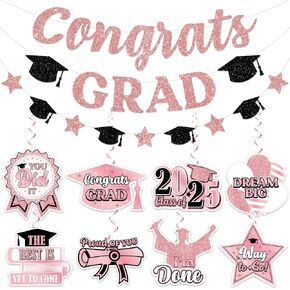 Pink Graduation Decorations 2024, Pink Graduation Party Decorations Includes Glitter Congrats Grad Banner Garland, Pink Graduation Decorations Class of 2024 Hanging Swirls for College Graduation in Saudi Arabia