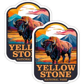 Yellowstone National Park Wyoming Sticker 4 Inch 2-Pack Nature Hiking - Waterproof Vinyl Decal for Laptop Water Bottle Car Tumbler - Durable Funny Aesthetic Long-Lasting Stickers for Adults ID45039