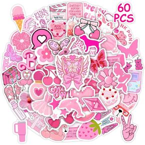 70 Pcs Pink Bow Stickers for Water Bottle, Girls Cute Bowknot Aesthetic Laptop Decals, Vinyl Waterproof Luggage Skateboard Phone Case Teens Adult Girls Decoration