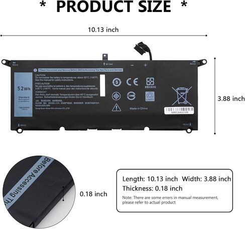 DXGH8 Laptop Battery for Dell XPS 13 9370 9380 2019 Lnspiron 13 7390 7391 2-in-1 5390 5391 7490 Latitude 3301 E3301 Vostro 5390 5391 Series 0H754V H754V G8VCF G8VCF6C HK6N5 P113G001 P82G(7.6V/52Wh) in Saudi Arabia