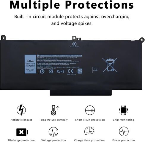 DXGH8 Laptop Battery for Dell XPS 13 9370 9380 2019 Lnspiron 13 7390 7391 2-in-1 5390 5391 7490 Latitude 3301 E3301 Vostro 5390 5391 Series 0H754V H754V G8VCF G8VCF6C HK6N5 P113G001 P82G(7.6V/52Wh) in Kuwait