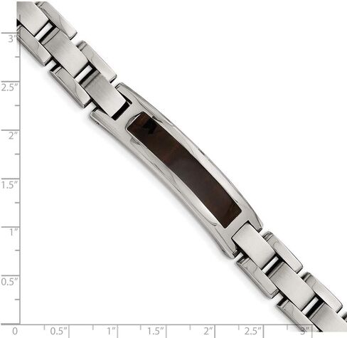 Jewels By Lux Polished Engravable Personalized Custom Stainless Steel Polished Enameled Black Koa Wood Link ID Bracelet For Men Length 8.5 inches Width 12 mm With Fold Over Clasp in Saudi Arabia