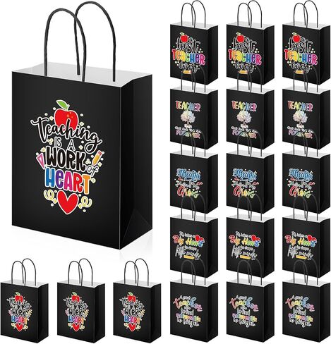 PerKoop 36 Pcs Teacher Appreciation Gift Paper Bag with Handles, Thank You Teacher Kraft Treat Present Bags for Teacher Appreciation Week, Birthday, Christmas Supplies (White) in Saudi Arabia