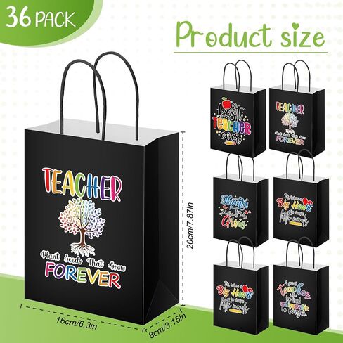 PerKoop 36 Pcs Teacher Appreciation Gift Paper Bag with Handles, Thank You Teacher Kraft Treat Present Bags for Teacher Appreciation Week, Birthday, Christmas Supplies (White) in Saudi Arabia
