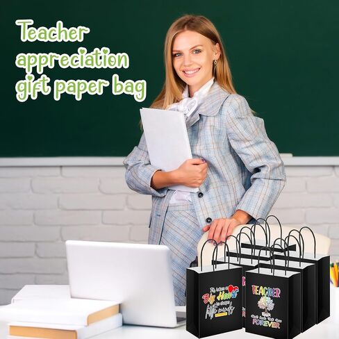 PerKoop 36 Pcs Teacher Appreciation Gift Paper Bag with Handles, Thank You Teacher Kraft Treat Present Bags for Teacher Appreciation Week, Birthday, Christmas Supplies (White) in Saudi Arabia