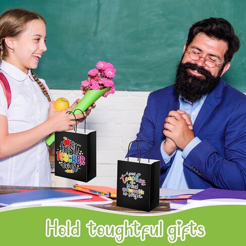 PerKoop 36 Pcs Teacher Appreciation Gift Paper Bag with Handles, Thank You Teacher Kraft Treat Present Bags for Teacher Appreciation Week, Birthday, Christmas Supplies (White) in Saudi Arabia