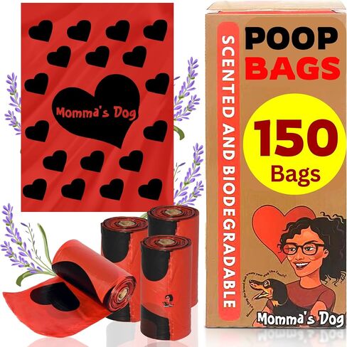 Momma's Dog 300 كيس فضلات كلب قابل للتحلل - 10% للأعمال الخيرية - أكياس فضلات قابلة للتحلل بيولوجيًا معطرة باللافندر للكلاب مع موزع، وأكياس نفايات الكلاب، وأكياس براز الكلاب، وأكياس براز الكلاب، وأكياس براز الكلاب in Saudi Arabia