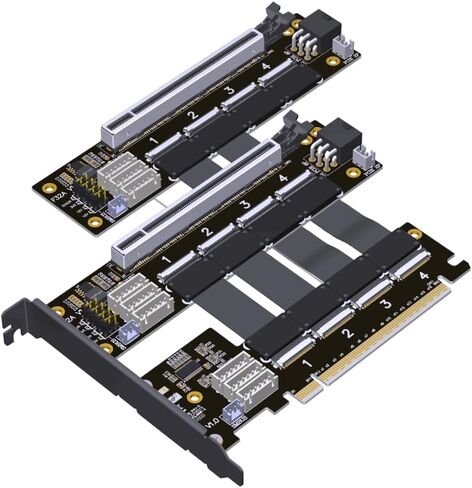 JMT ADT-F31A-F32A PCIe 4.0 X16 1 to 4 Split Cable Gen4 PCIe-Bifurcation Card Detachable FFC GPU Expansion (25cm,F31A-F32A-844S) in Saudi Arabia