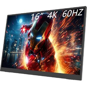 16inch 4K Portable Monitor 3840x2400 HDR 400 Nits 1500:1 Contrast IPS Screen, Dual USB-C & HDMI Ports, Built-in Speakers, Travel Monitor for Laptop/Mac/PC/PS5/Xbox with Kickstand