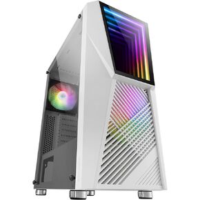 MARSGAMING MC777W, Gaming PC Case, Infinity Mirror ARGB, Tempered Glass, 2X Fan Chroma ARGB, White