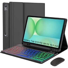 Keyboard Case for Samsung Galaxy Tab S10 FE 2025 /S9 FE 10.9 Inch/Galaxy Tab S9 11 Inch 2023, Mouse and Detachable Bluetooth Backlit Keyboard, Lightweight Folio Cover with Pen Holder (Light Purple)