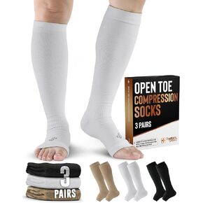 Doctor's Select 3 Pairs Copper Toeless Compression Socks for Men - 20-30 mmHg Open Toe Compression Socks Women, Toeless Socks, Knee High, Black
