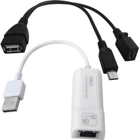 USB 2.0 to RJ45 LAN Ethernet Adapter with USB OTG Y Cable Splitter Fit for Fire TV Stick 3/2nd Generation 10/100 Mbps Transmission Speed (White&Black)