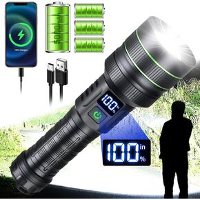 RFICUH Flashlight High Lumens Rechargeable, 60W Super Bright 2000 Lumen XHM77.2 Led High Power Tactical Brightest Flash Light, Handheld Emergency Flashlights for Camping Hiking