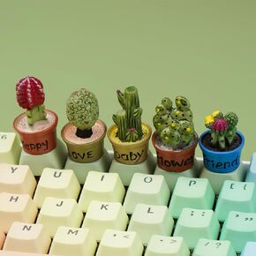 Wonhibo 5 PCS Cactus Keycaps for Cherry MX Keyboards - Cute Multicolor OEM Profile ESC Key Replacement, Mechanical Keyboard Decoration