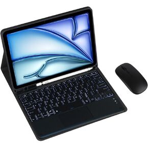 Keyboard Case for Samsung Galaxy Tab S9 FE+(12.4") SM-X610/X616B Tablet Detachable Keyboard, Fully Wrapped Leather Case with Built-in Pen Holder (Blue,Normal and Mouse)