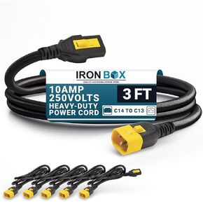 IronBox Electric V-Lock Locking C14 to C13 Power Cords Compatible with APC 8000 Strip - 10A, 250V, 18/3 SVT - UL Listed Power Cable Extension for PDU, Computer, Monitor & More (2 ft, 6 Pack)