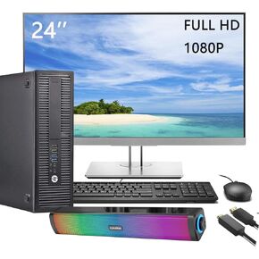 HP EliteDesk 800 G2 SFF Desktop PC Computer w/ 23.8" FHD Monitor & RGB Speakers Set, Core i7-6700, 16GB RAM, 256GB SSD, VGA, Displayport, RJ-45, WiFi, BT Windows 11 Pro (Renewed)