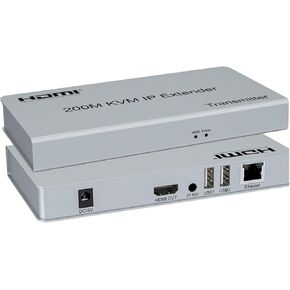 200M IP HDMI KVM Extender Over Rj45 Ethernet Cat5e/6 Cable 1080P HDMI USB Extender via Network Switch Support USB Mouse Keyboard(with EU Plug)
