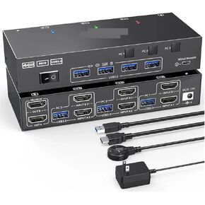 Dual Monitor KVM Switch USB 3.0 HDMI-Compatible KVM Switch 2 Monitors 3 Computer EDID Emulator 4K@60Hz 2K@144Hz USB Hub Splitter(US Plug)