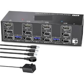 KVM Switch 3 Computers 3 Monitors HD-MI+ DisplayPort USB 3.0 KVM Switcher 8K@60Hz/4k@144Hz Triple Monitor DP KVM for 3 PC(EU Plug)
