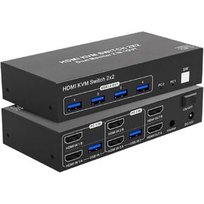 USB 3.0 KVM Switcher شاشة مزدوجة شاشة HDMI KVM Switch 2x2 4K 60Hz HDMI DisplayPort ل 2 PC Share Mouse Keyboard (HDMI DP 2x2 ، المملكة المتحدة لتوفير الطاقة)