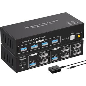 Dual Monitor DP KVM Switch 4K 120Hz 2x2 USB 3.0 HDMI KVM Switch 2 in 2 Out 8K 60Hz Mixed Display 2 Monitors 2 Computer(ZY-ASW223,EU Power Plug)