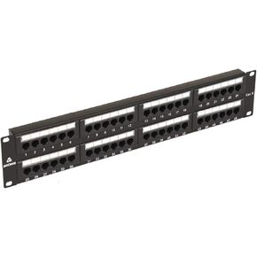 AEONS 48-Port CAT6 UTP Patch Panel 2U 19-inch Rack Mount Keystone Jacks RJ45 Compatible with Cat 5/5e/6 Gigabit/Fast Ethernet, Cable Management Bar, Black