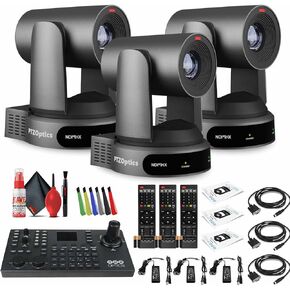3 × Ptzoptics تحرك 4K SDI/HDMI/USB/IP PTZ مع تكبير بصري 30x (رمادي) (PT30X-4K-GY-G3) + PTZOPTICS Superjoy PTZ Camera Commystic