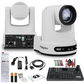 Ptzoptics تحرك 4K SDI/HDMI/USB/IP PTZ مع تكبير بصري 20x (أبيض) (PT20X-4K-WH-G3) + PTZOPTICS Superjoy PTZ Camply Camply Commaner + Universal Wall Mount