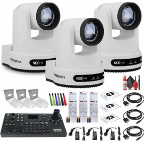 Ptzoptics 3 X Move 4K SDI/HDMI/USB/IP PTZ كاميرا مع تكبير بصري 20x (أبيض) (PT20X-4K-WH-G3) Superjoy PTZ Camera Commystick Controller + 3 X Universal Wall Mount