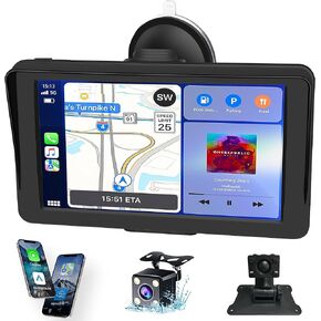 Apple Carplay Screen for Car, 7" HD Portable Wireless Touch Screen for Apple Carplay & Android Auto, with 1080P Backup Camera, Car Play Tablet, GPS Navigation/Mirror Link/Bluetooth/FM/Voice Control