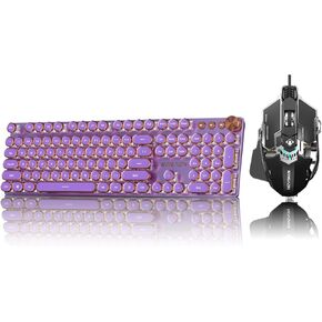 EWEADN V20 Typewriter Keyboard Wireless, 104 Keys Typewriter Style Mechanical Keyboard&EWEADN G5 Wired Gaming Mouse, Ergonomic RGB Computer Mouse