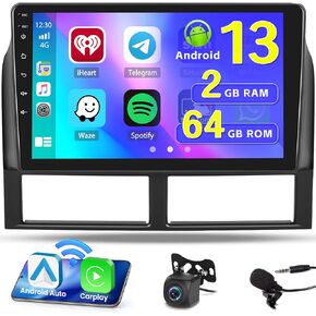 Hikity 2+64g Android 13 Stereo لسيارة Jeep Grand Cherokee 1999-2004 مع رابط مرآة Auto Auto Carplay اللاسلكي ، 9 بوصة شاشة اللمس WiFi Bluetooth FM RDS Camera