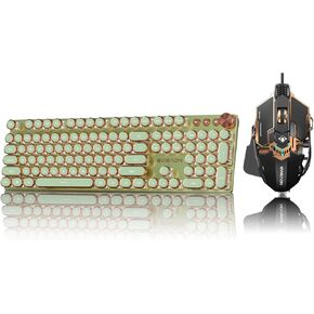 EWEADN V20 Typewriter Keyboard Wireless, 104 Keys Typewriter Style Mechanical Keyboard&EWEADN G5 Wired Gaming Mouse, Ergonomic RGB Computer Mouse
