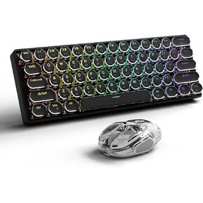 EWEADN G61 Typewriter Keyboard Wireless Mechanical Keyboards,Q9 Wireless Clear Mouse Dual Mode Bluetooth & 2.4G USB