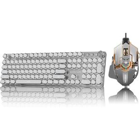 EWEADN Typewriter Style Mechanical Gaming Keyboard, Wired Mechanical Keyboards&EWEADN G5 Wired Gaming Mouse, Ergonomic RGB Computer Mouse
