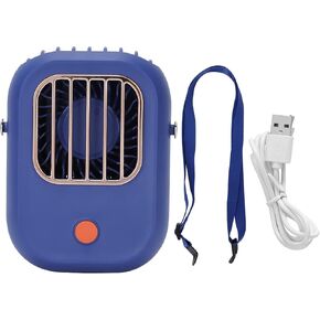 Portable Blue Hanging Neck Fan USB Charging 3-Speed Wind Kid Gift Travel