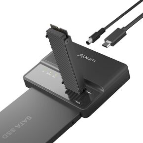 Alxum 2 in 1 M.2 NVME SATA SSD Enclosure External-- Tool-Free Portable 10Gbps USB 3.2 SSD Hard Drive Reader for 2230/2242/2260/2280 M/B+M Key PCIE NVME M.2 and 2.5" /3.5" SATA SSD